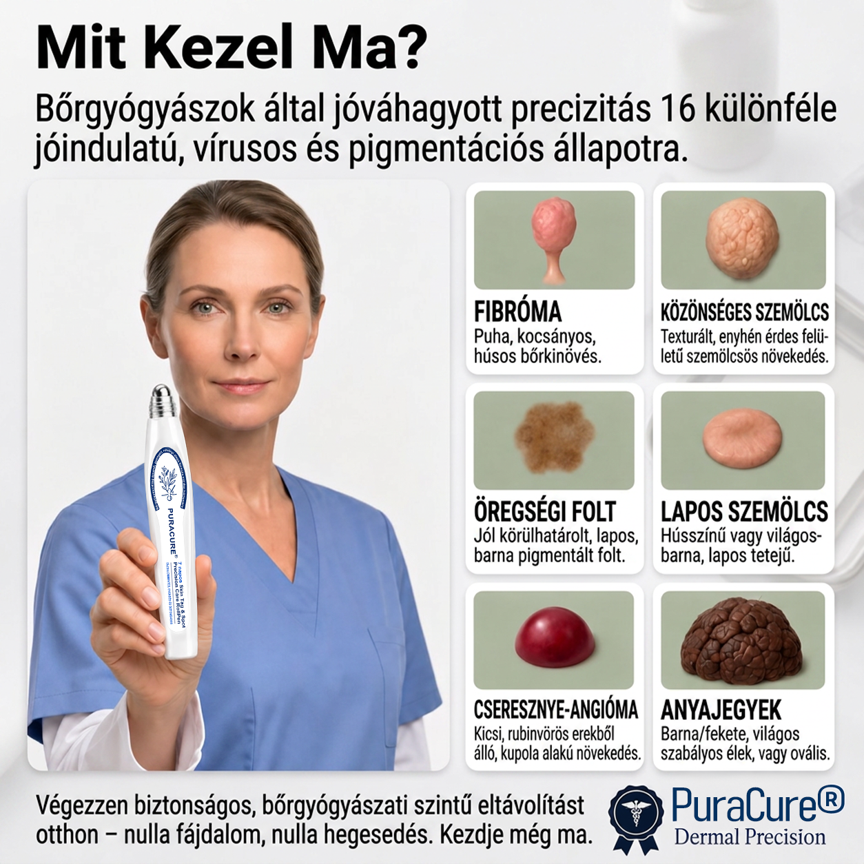 PuraCure® 👩‍⚕️ 𝟕 𝐍𝐚𝐩𝐨𝐬 Bőrkinövés- és Folteltávolító Toll Fájdalommentes és Hegmentes Professzionális Rollerball