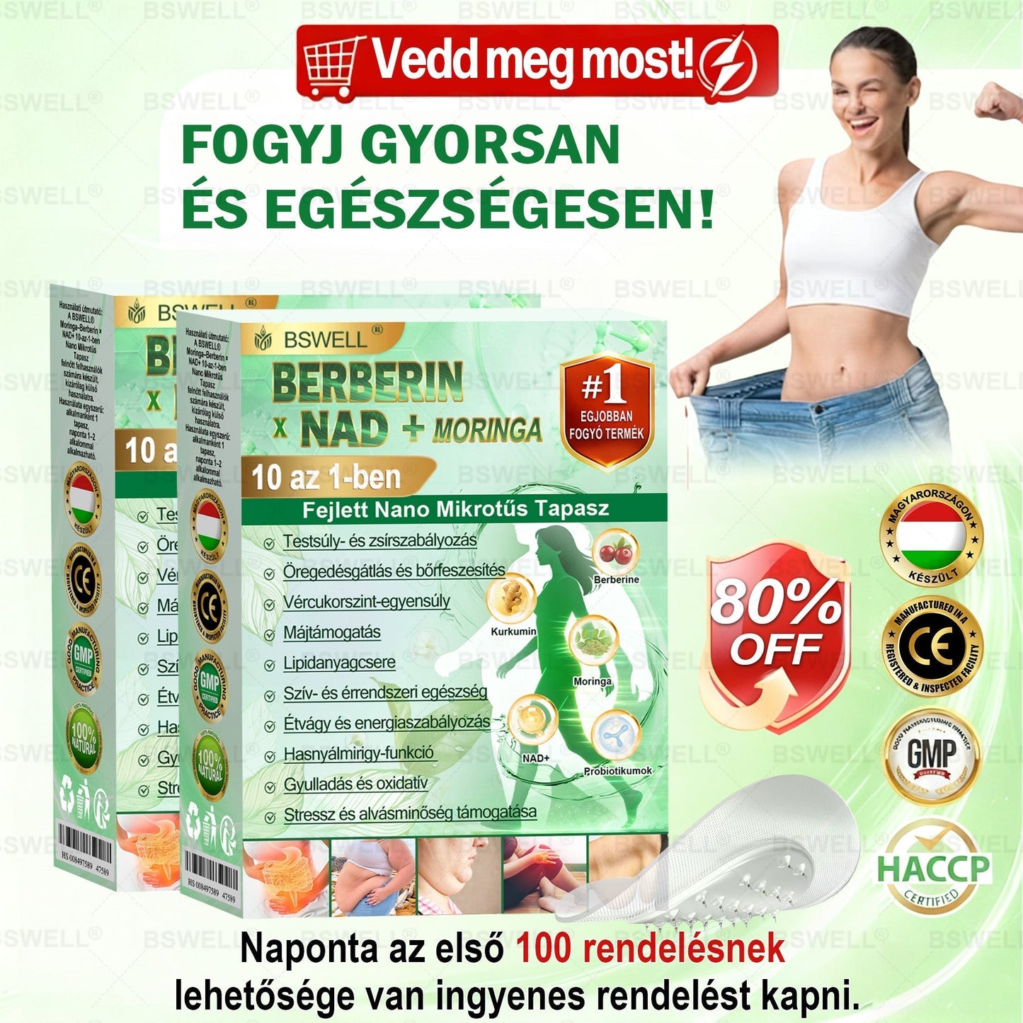 👩‍⚕️🔬 BSWELL® Nano mikrotűs karcsúsító tapasz (Csak naponta egyszer, látható változások 28 nap alatt) ✅ Elhízás, szív- és érrendszeri egészség, cukorbetegség, alvási apnoé, bélflóra, ízületi problémák és egyéb tünetek esetén🌿